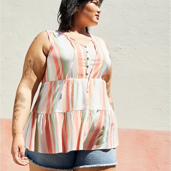 Torrid Size 3X 22-24 Tiered Tank - Textured Stretch Rayon Multi Stripe - Picture 1 of 5